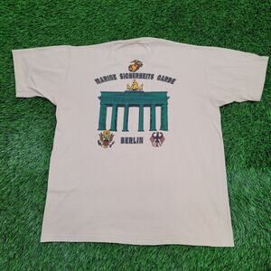Vintage 80s USA Embassy German Shirt Large 21x26 Beige